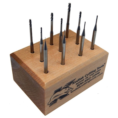Kodiak Cutting Tools 10pc Micro Carbide End Mill Set, Reach 12Xs DIA, LOC 3Xs DIA 56399917